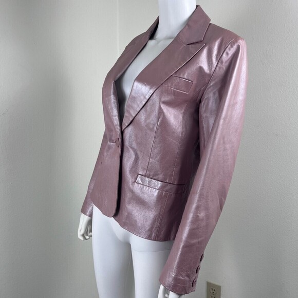 Bernardo Size M Pink Metallic Faux Leather Blazer Single Breasted Jacket Barbie - Picture 8 of 13